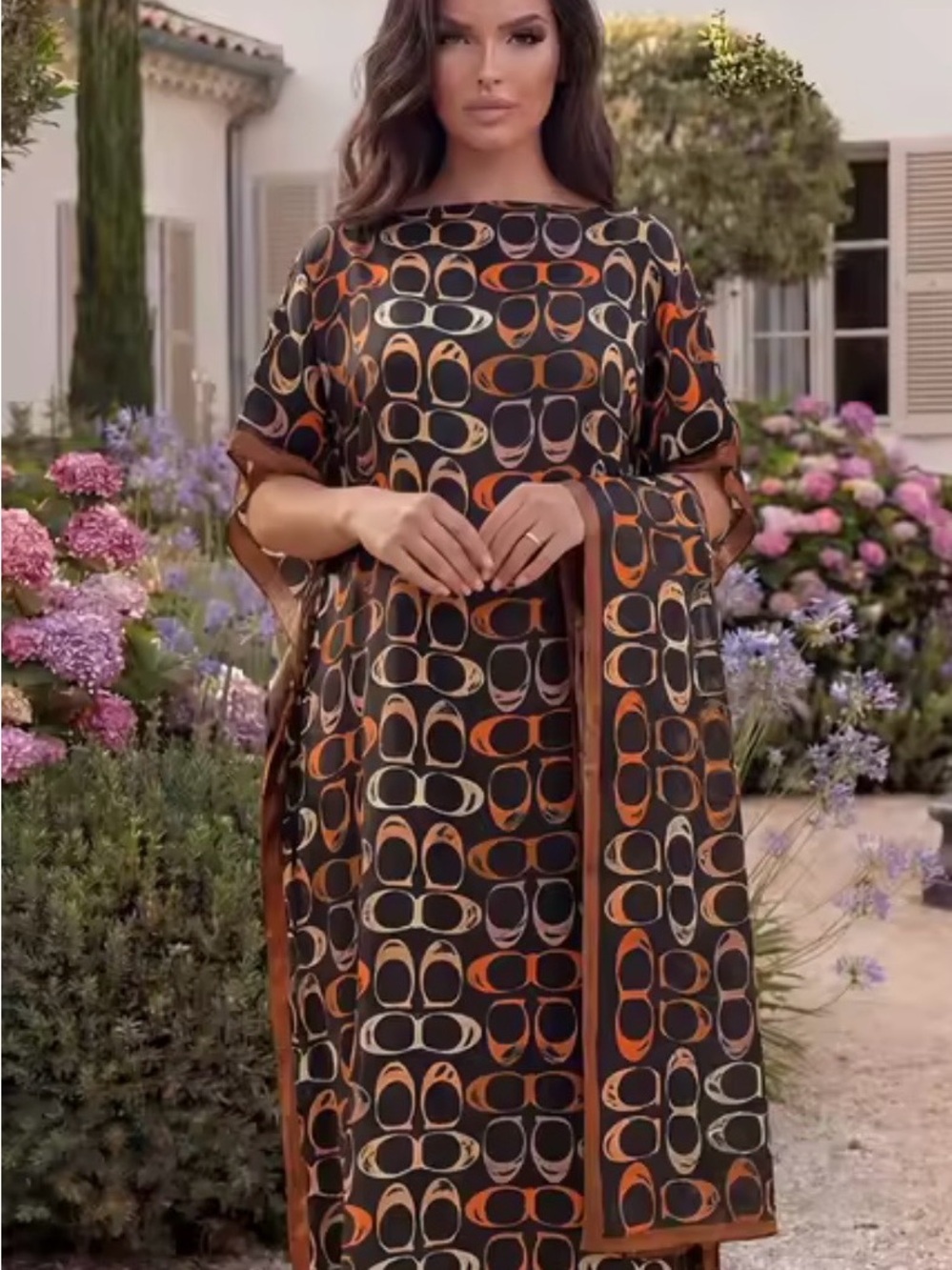 Women's Black & Orange Patterned Maxi Dress